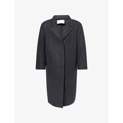 Harris Wharf London Mens Anthracite Herringbone Grandad Patterned Long Wool Coat In Gray