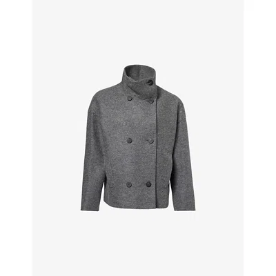 Harris Wharf London Mens Middle Grey Cropped Funnel Pressed Wool Jacket In Gray