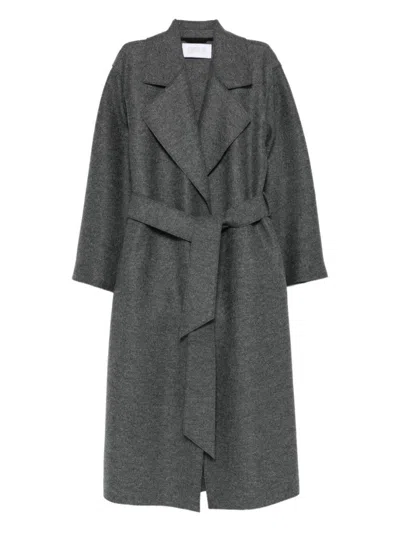 HARRIS WHARF LONDON MID-LENGTH GREY WOOL WRAP COAT
