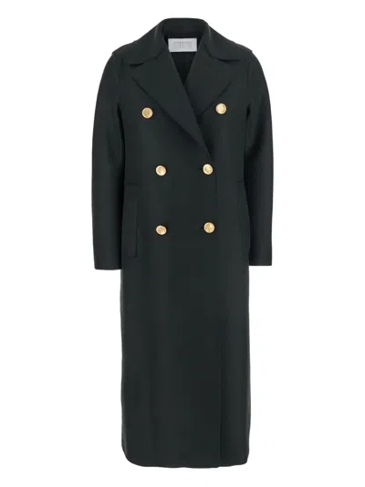 Harris Wharf London Military Double-breasted Gold-button Coat In Black