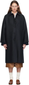 Harris Wharf London Navy Balmacaan Coat In 358 Navy Blue