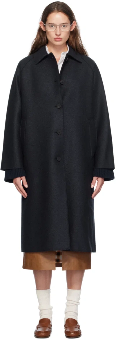 Harris Wharf London Navy Balmacaan Coat In 358 Navy Blue