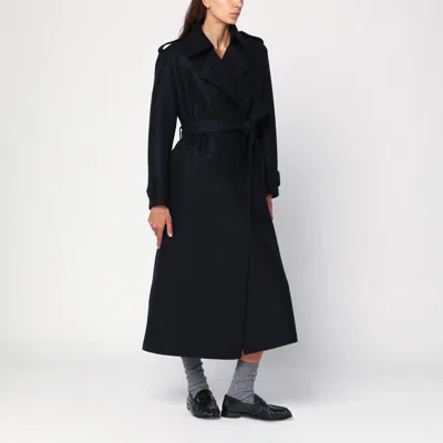 Harris Wharf London Navy Blue Wool Wrap Coat In Black