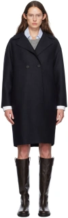 Harris Wharf London Navy Dropped Shoulder Coat In 358 Navy Blue