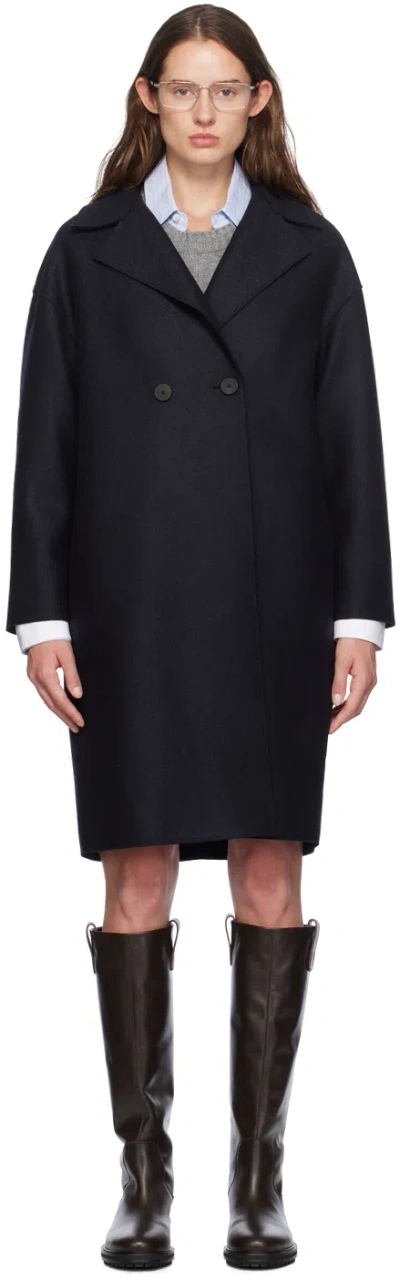 Harris Wharf London Navy Dropped Shoulder Coat In 358 Navy Blue