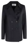 Harris Wharf London Virgin Wool Double-breasted Blazer In Black