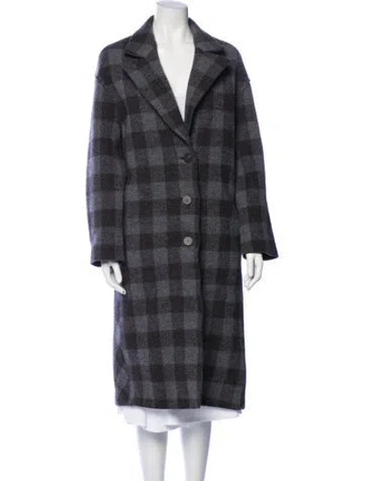 Pre-owned Harris Wharf London Plaid Print Peacoat In Gray