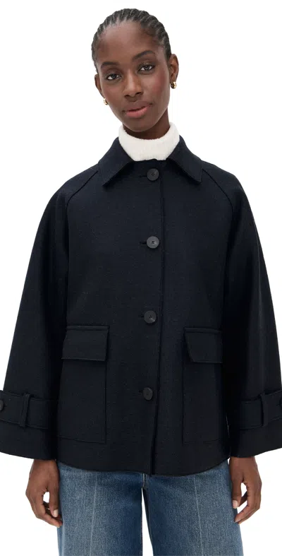 HARRIS WHARF LONDON RAGLAN JACKET WITH QUILTED LINING DARK BLUE