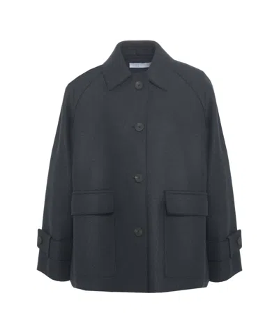 Harris Wharf London Relaxed Boxy Wool Jacket With Adjustable Cuffs In Blue
