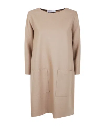 Harris Wharf London Patch-pocket Wool Midi Dress In Neutral