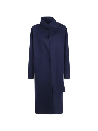Harris Wharf London Scarf-detail Wool Coat In Blue