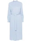 Harris Wharf London Seersucker Belted Midi Dress In Blue