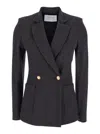 Harris Wharf London Brown And Blue Check Double-breasted Wool Jacket In Black