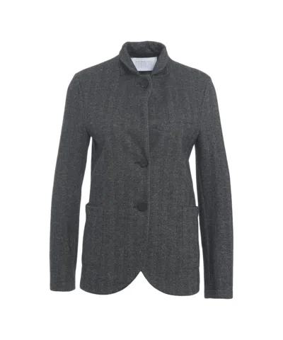 Harris Wharf London Tailored Houndstooth Blazer With Two-button Closure And Structured Silhouette In Gray
