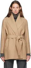 Harris Wharf London Tan Shawl Belted Jacket In 441 Tan