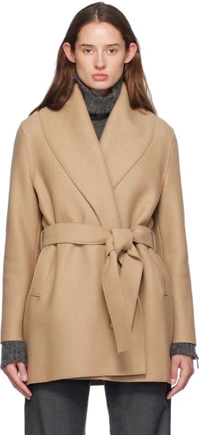 Harris Wharf London Tan Shawl Belted Jacket In 441 Tan