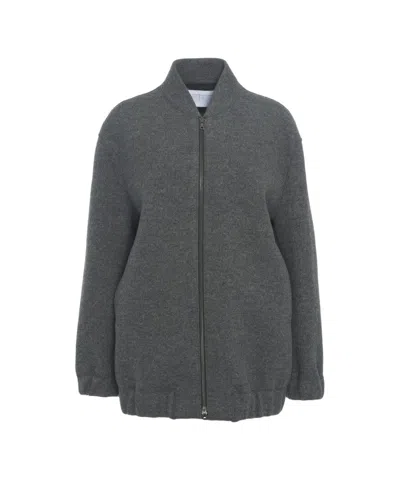 Harris Wharf London Textured Virgin Wool Oversized Bomber Jacket In Gray