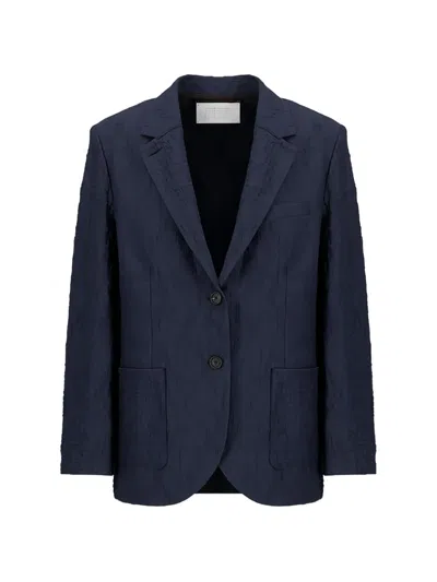 Harris Wharf London Travel Single-breasted Textured Cotton Blazer In Blue