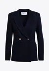 Harris Wharf London Double Breasted Jacket With Vichy Pattern In Wool Blend In Blue