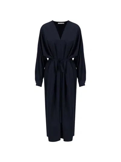 Harris Wharf London V-neck Tie-waist Midi Skirt In Blue