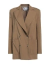 Harris Wharf London Woman Blazer Khaki Size 6 Cotton, Polyester In Beige