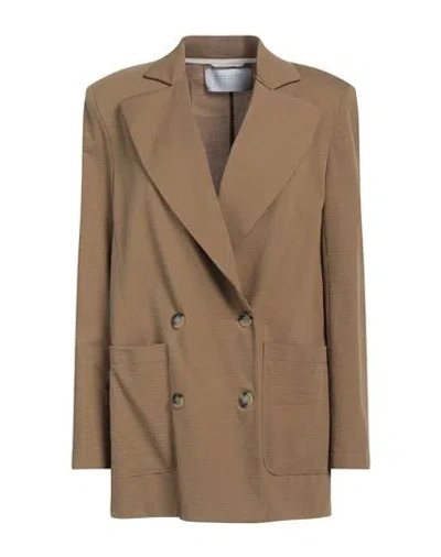 Harris Wharf London Woman Blazer Khaki Size 6 Cotton, Polyester In Beige