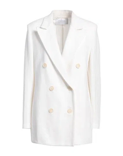 Harris Wharf London Woman Blazer White Size 10 Linen, Cotton