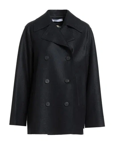 Harris Wharf London Woman Coat Midnight Blue Size 6 Virgin Wool In Black
