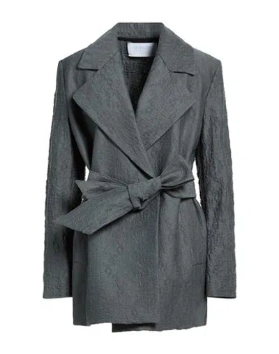 Harris Wharf London Woman Overcoat & Trench Coat Charcoal Size 8 Cotton, Polyamide, Elastane In Gray