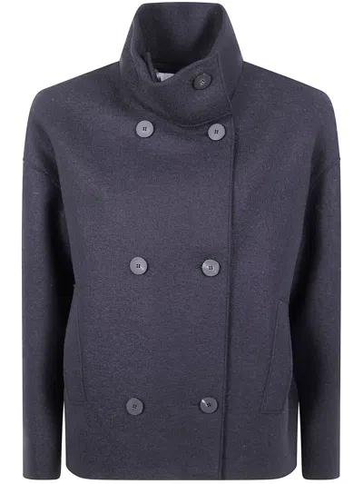 Harris Wharf London Women Cropped Funnel Jacket Pressed Wool In Blue