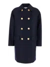 HARRIS WHARF LONDON BLUE DOUBLE-BREASTED COAT WITH GOLD BUTTONS IN WOOL WOMAN