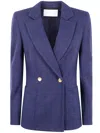 Harris Wharf London Women Double Breasted Blazer With Shoulder Pads Patterned Moleskin In Blue