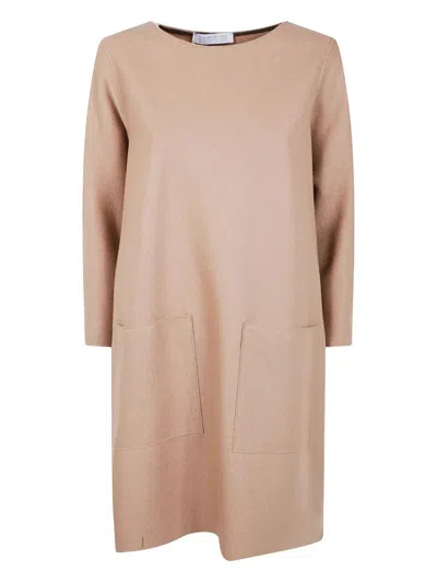 HARRIS WHARF LONDON WOMEN GEOMETRIC DRESS WITH POCKETS LIGHT PRESSED W,AR6498MLX.D 418 BEIGE