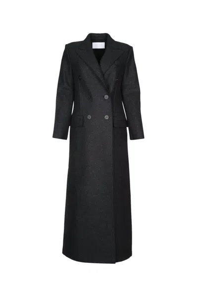 Harris Wharf London Women Long Double Breasted Tailored Coat Pressed W In Black