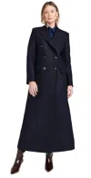 Harris Wharf London Women Long Double Breasted Tailored Coat Pressed Wool Navy Blue In Navy Blue