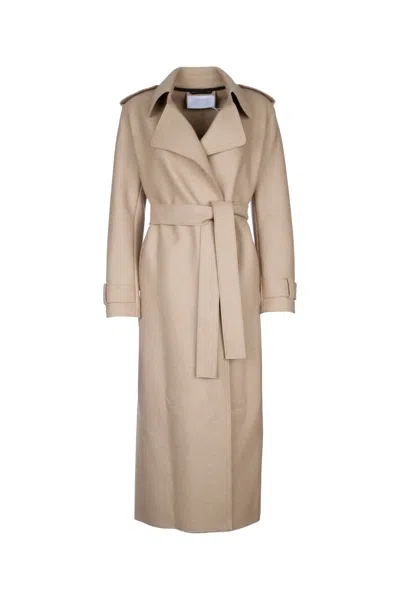 Harris Wharf London Women Long Trench Double Stitching Pressed Wool In Neutral