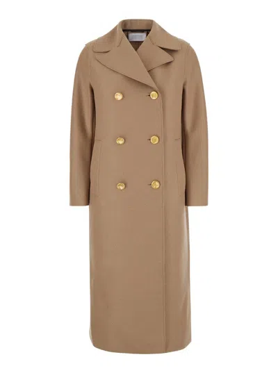 Harris Wharf London Double-breasted Virgin Wool Coat In Beige