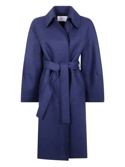 HARRIS WHARF LONDON WOMEN PUFF SLEEVES COAT PRESSED WOOL,AA1530MLK 362 BLUE MOULINÉ