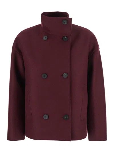 HARRIS WHARF LONDON HARRIS WHARF LONDON WOMEN BORDEAUX SHORT COAT WITH HIGH NECK AND DROPPED SHOULDERS IN WOOL WOMAN