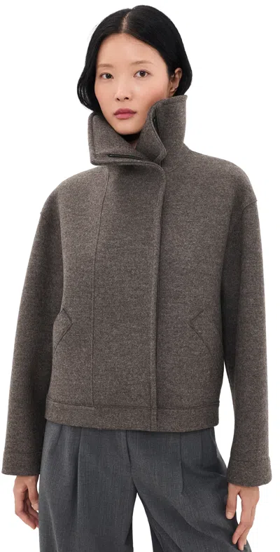 Harris Wharf London Wool Funnel Biker Jacket Brown Grey