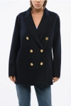 Harris Wharf Virgin Wool Double Breasted Coat With Golden Effect Buttons In Blue