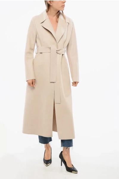 Harris Wharf Virgin Wool Maxi Coat With Belt In Neutral