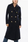 Harris Wharf Virgin Wool Military Double Breasted Coat With Golden-effect In Blue