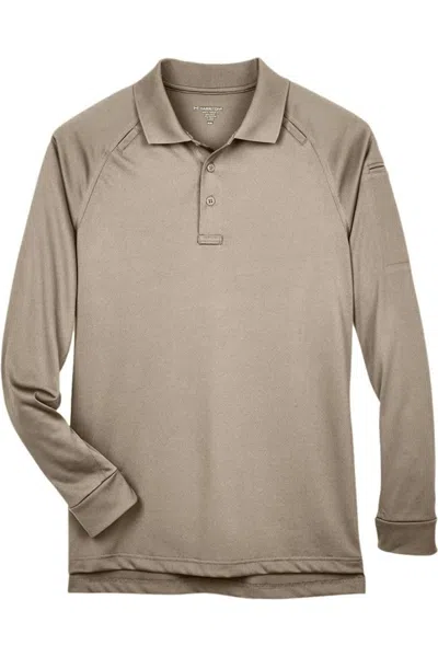 Harriton Advantage Long Sleeve Tactical Polo In Brown