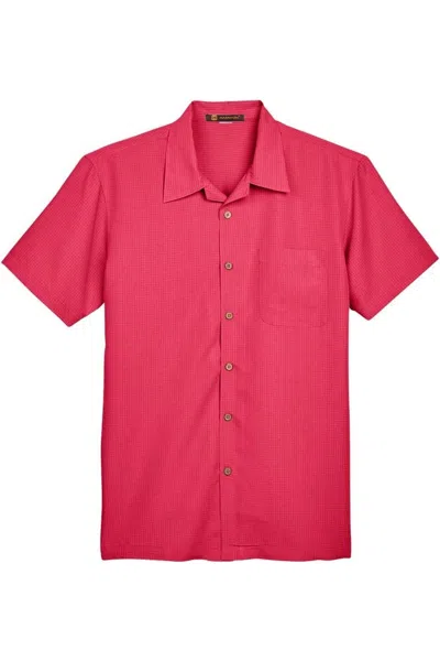 Harriton Barbados Textured Campshirt In Red