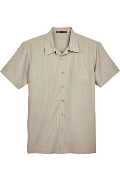 Harriton Barbados Textured Campshirt In Gray