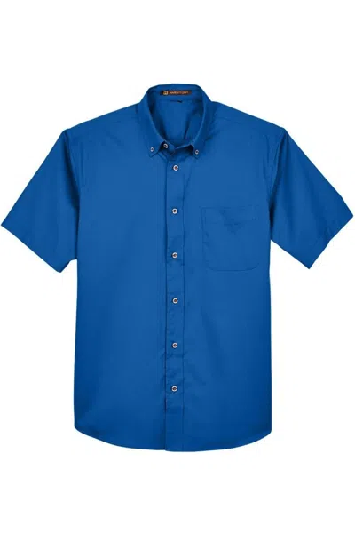 Harriton Easy Blend Twill Dress Shirt Withstain-release In Blue
