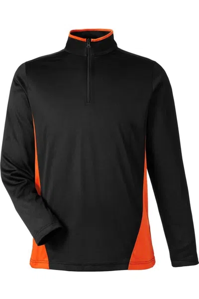 Harriton Flash Snag Protection Plus Il Colorblock Quarter-zip Pullover In Black