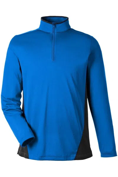 Harriton Flash Snag Protection Plus Il Colorblock Quarter-zip Pullover In Blue