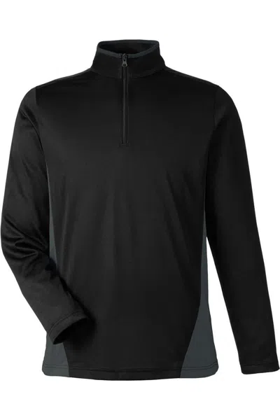 Harriton Flash Snag Protection Plus Il Colorblock Quarter-zip Pullover In Black